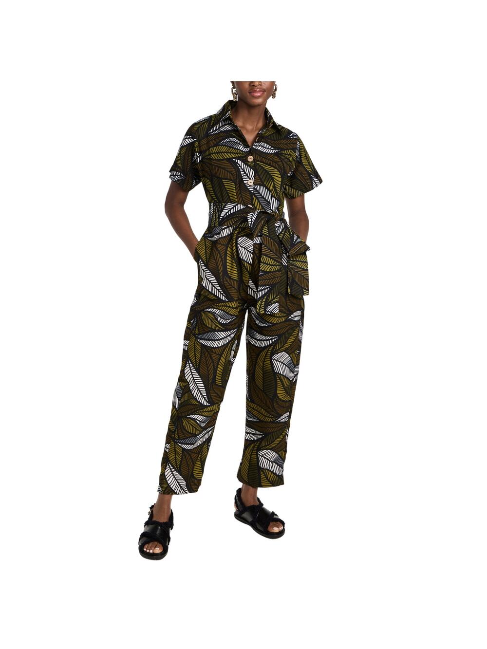 Elisamama Vibrant Multi Leaf Jumpsuit Size S NWT